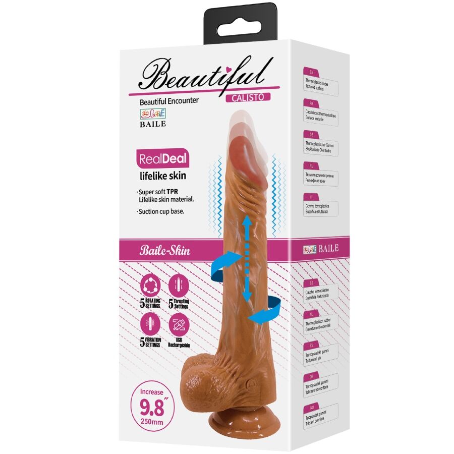 DILDO REALISTICO VIBRANTE, ROTAZIONE E SPINTA, 24 CM