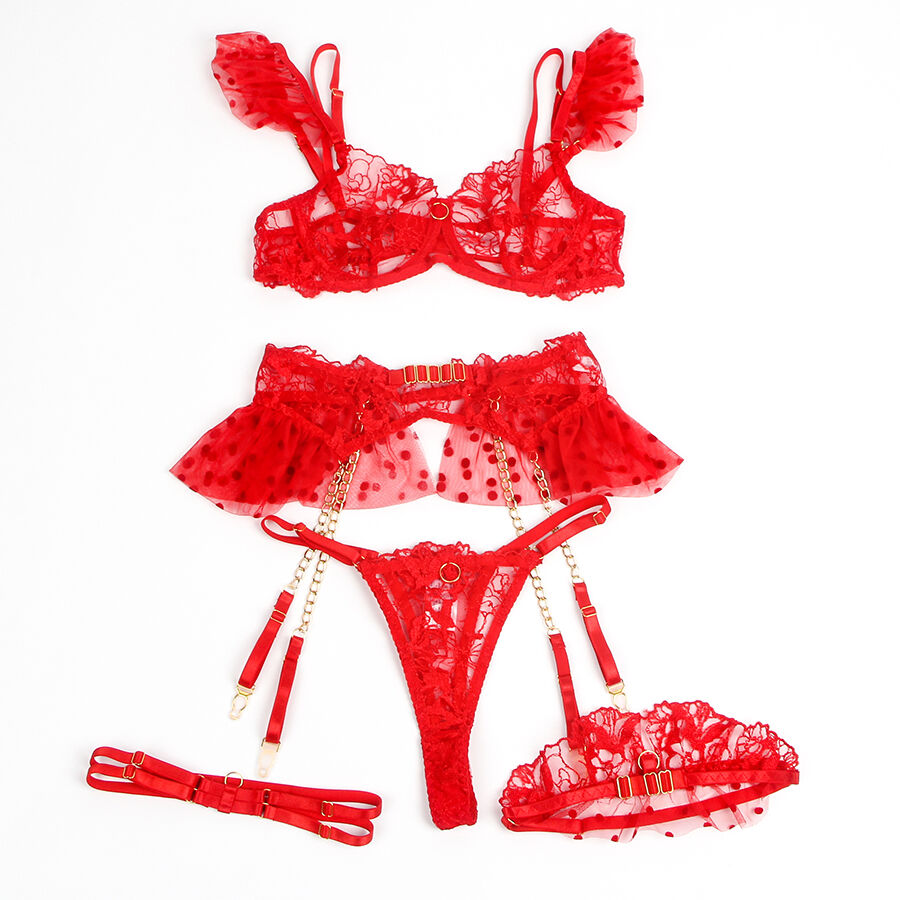 SUBBLIME - SET REGGISENO + REGGICALZE IN PIZZO ROSSO S/M 957506