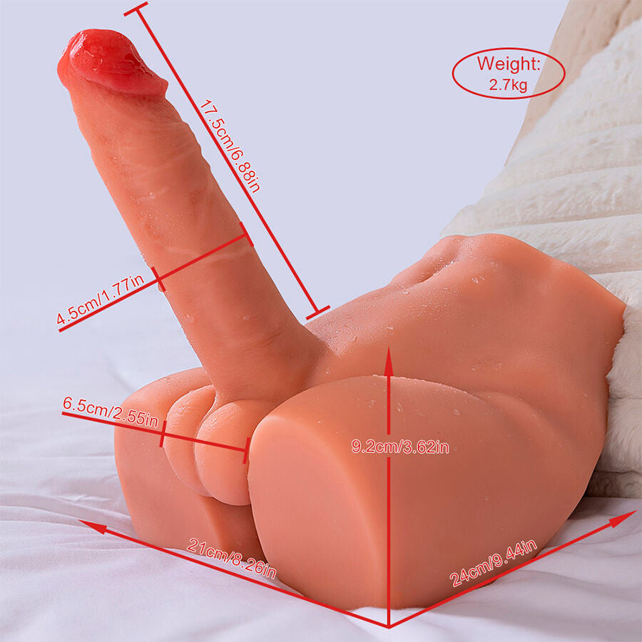 XISE - MEZZO TORSO MASCHILE MASTURBATORE REALISTICO CON DILDO PEEL CON VIBRAZIONE E SPINTA 17,5 CM/2,7 KG