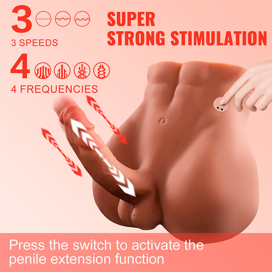 MASTURBATORE REALISTICO - MEZZO TORSO MASCHILE - VIBRANTE - SPINTA - CON PENE "BARTLETT"