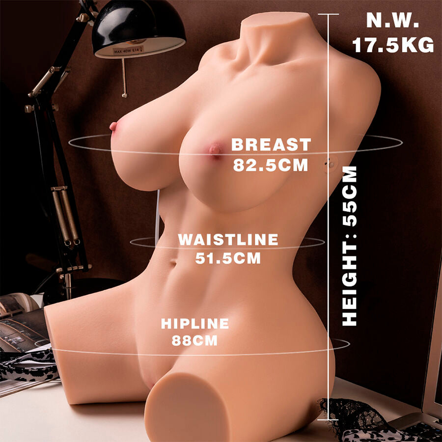 MASTURBATORE REALISTICO - TORSO FEMMINILE - VIBRANTE - SPINTA - CON VAGINA E ANO 17 KG "MURIEL"