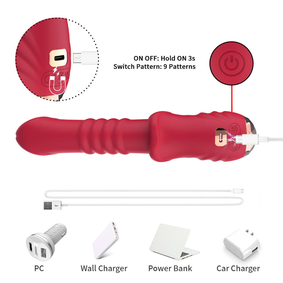 VIBRATORE CON STIMOLATORE PUNTO A, 9 MODALITÀ DI VIBRAZIONE E SPINTA, SILICONE MEDICO IMPERMEABILE