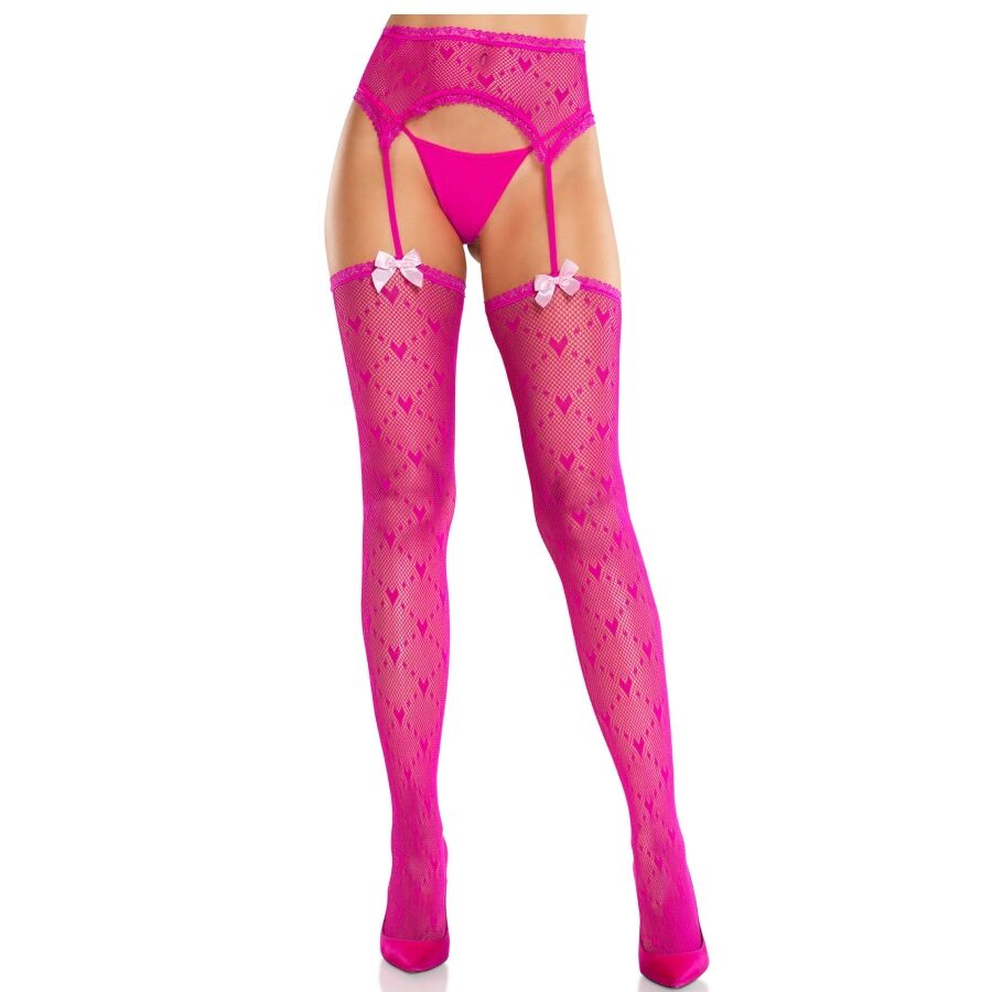 LEG AVENUE - CALZE CON STAMPA A CUORI E REGGICALZE ROSA
