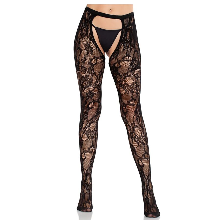 LEG AVENUE - CALZE IN PIZZO CROTCHLESS NERE