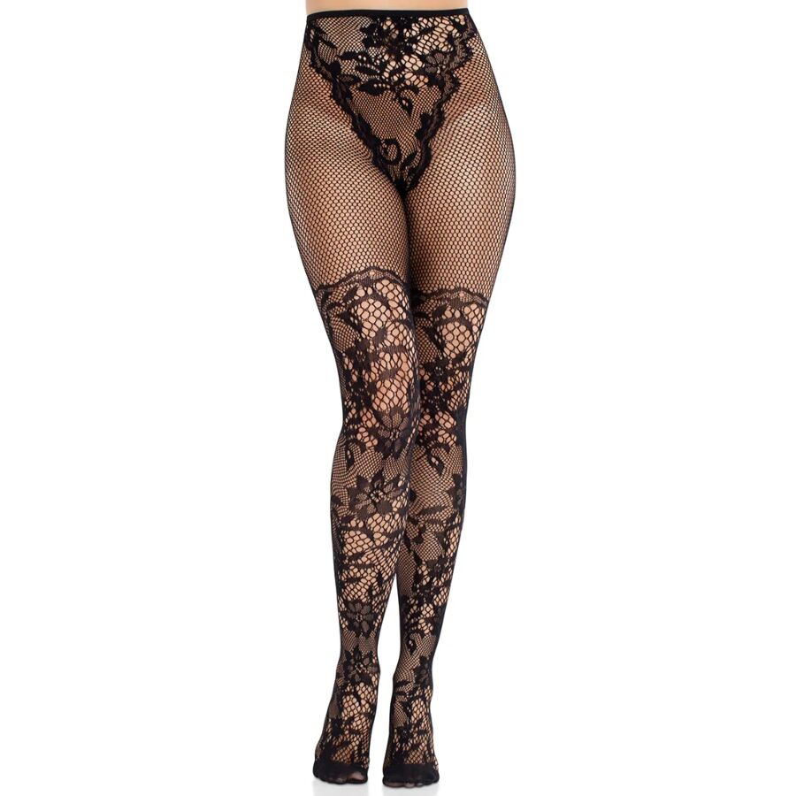 LEG AVENUE - CALZE IN PIZZO DAHLIA CON DETTAGLIO A RETE NERE