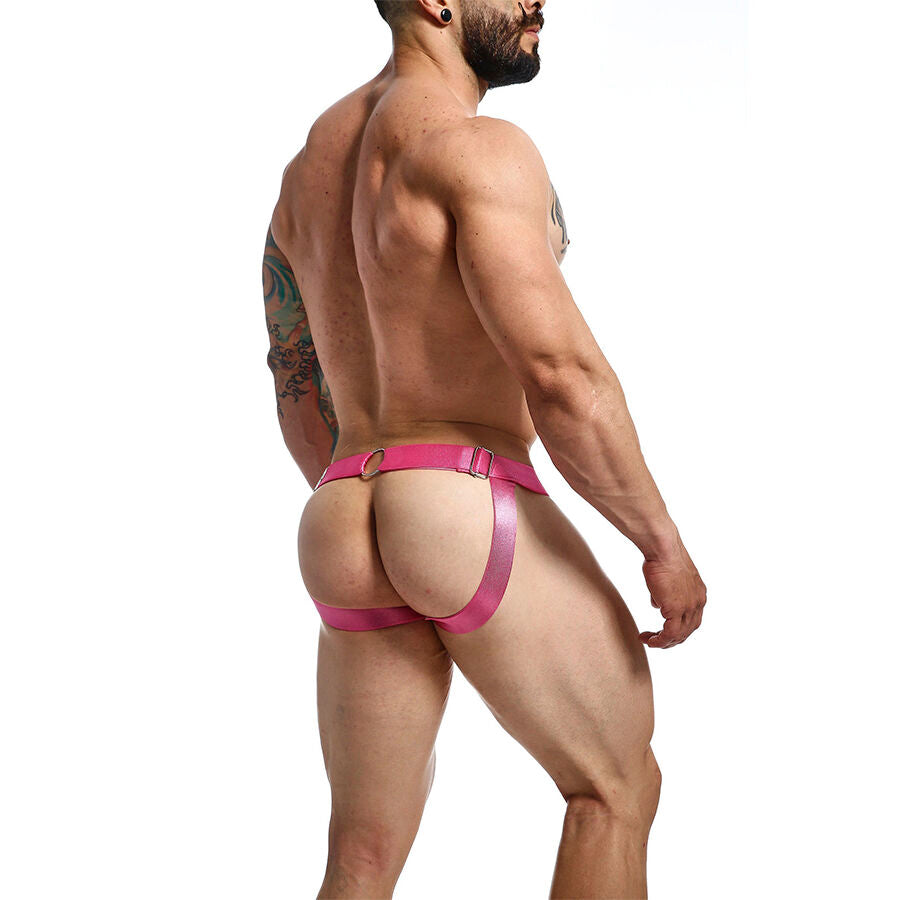 JOCKSTRAP ROSA IN SIMILPELLE, DESIGN AUDACE CON TASCA A CATENA, CINGHIE AMPIE PER MASSIMO SUPPORTO
