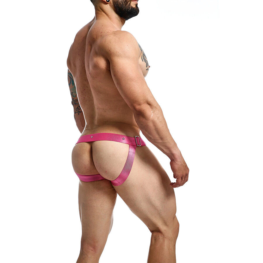 JOCKSTRAP ROSA IN SIMILPELLE, ANELLI METALLICI, DESIGN AUDACE