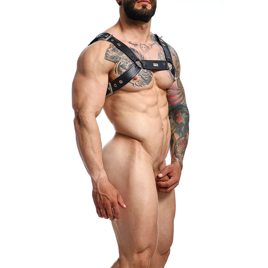 HARNESS PETTO DRITTO CON CATENA, SIMILPELLE NERA, TAGLIA UNICA