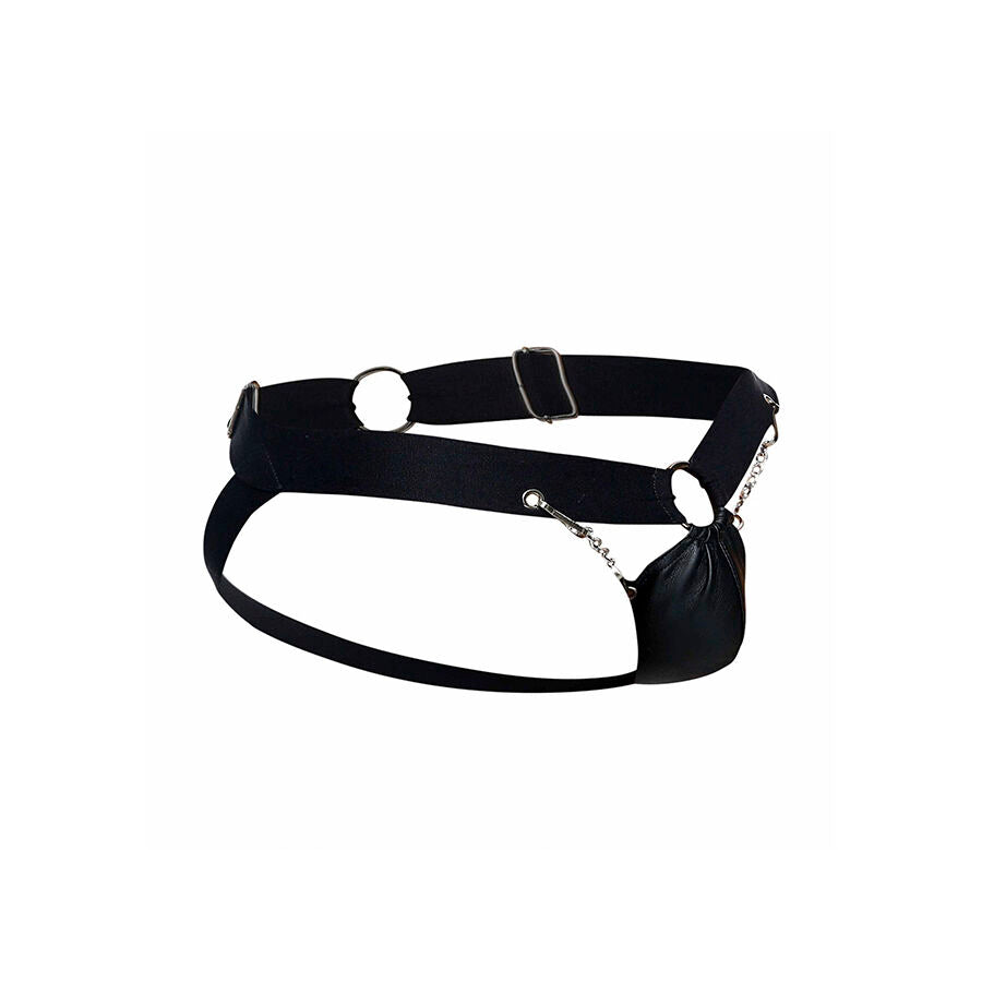 JOCKSTRAP NERO CON CATENA, SUPPORTO ERGONOMICO, SIMILPELLE RESISTENTE