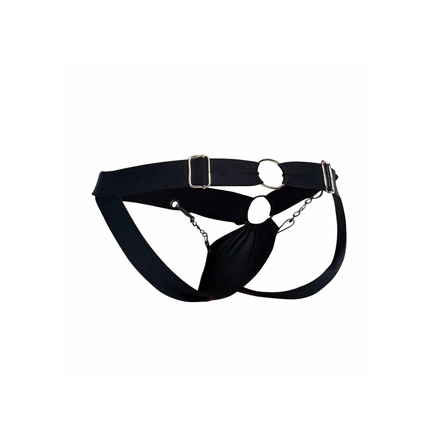 JOCKSTRAP NERO CON CATENA, SUPPORTO ERGONOMICO, SIMILPELLE RESISTENTE