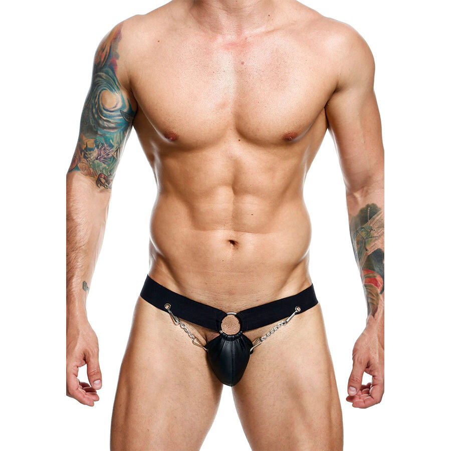 JOCKSTRAP NERO CON CATENA, SUPPORTO ERGONOMICO, SIMILPELLE RESISTENTE
