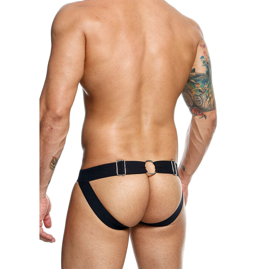 JOCKSTRAP NERO CON CATENA, SUPPORTO ERGONOMICO, SIMILPELLE RESISTENTE