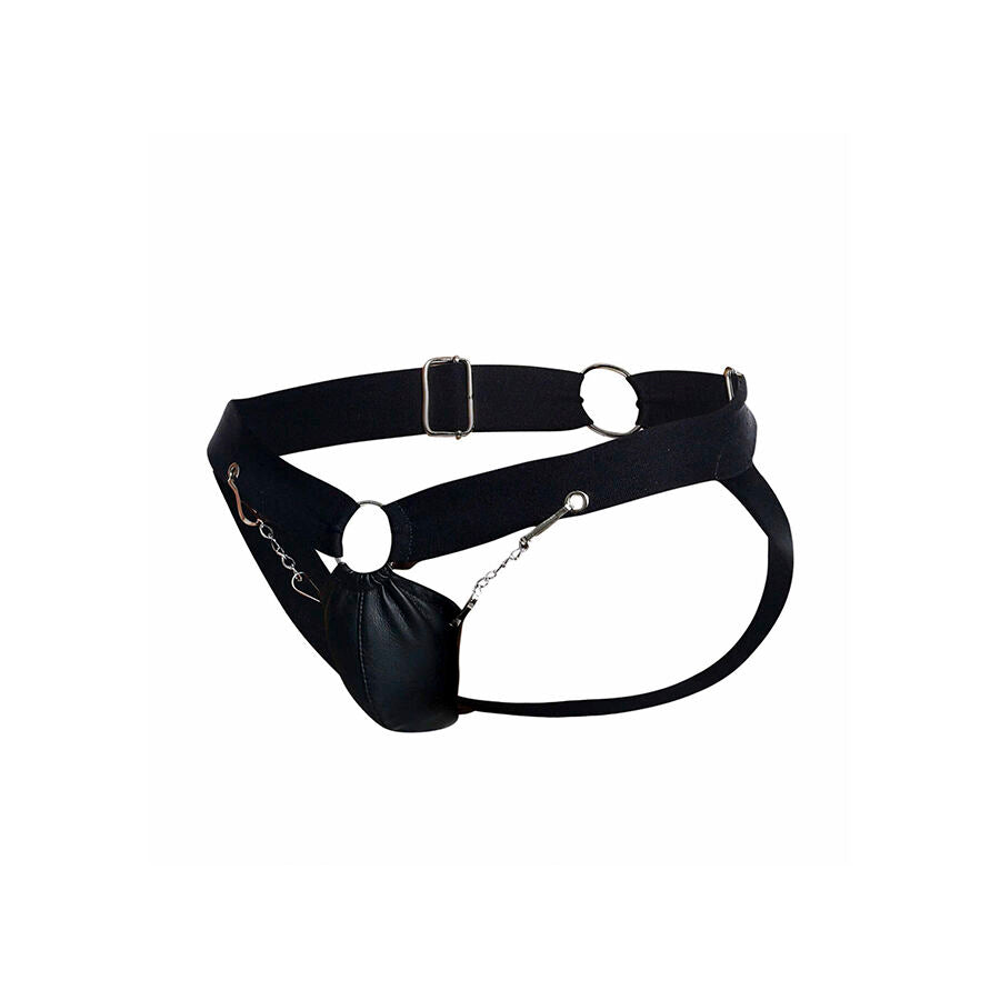 JOCKSTRAP NERO CON CATENA, SUPPORTO ERGONOMICO, SIMILPELLE RESISTENTE