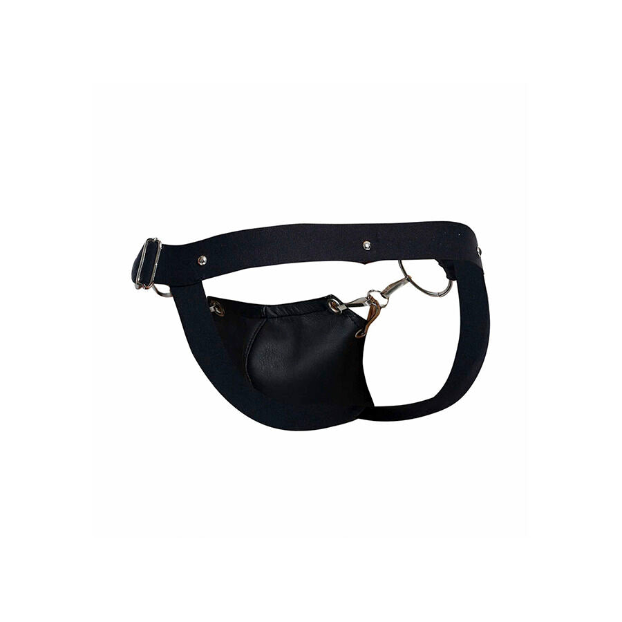 JOCKSTRAP NERO SUPPORTO ERGONOMICO, SIMILPELLE RESISTENTE, DESIGN MINIMALISTA