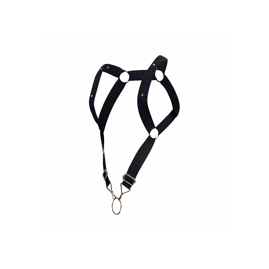 HARNESS ELASTICO CON ANELLO PENE, SUPPORTO DORSALE, MICROFIBRA MORBIDA