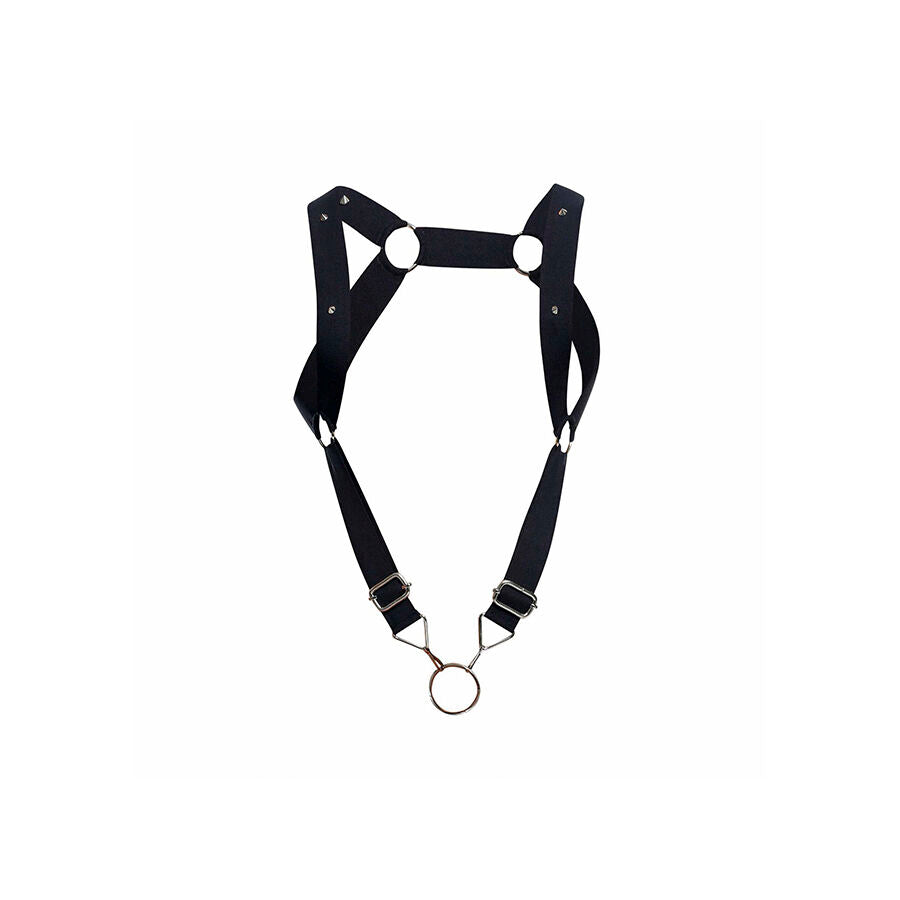 HARNESS ELASTICO CON ANELLO PENE, SUPPORTO DORSALE, MICROFIBRA MORBIDA