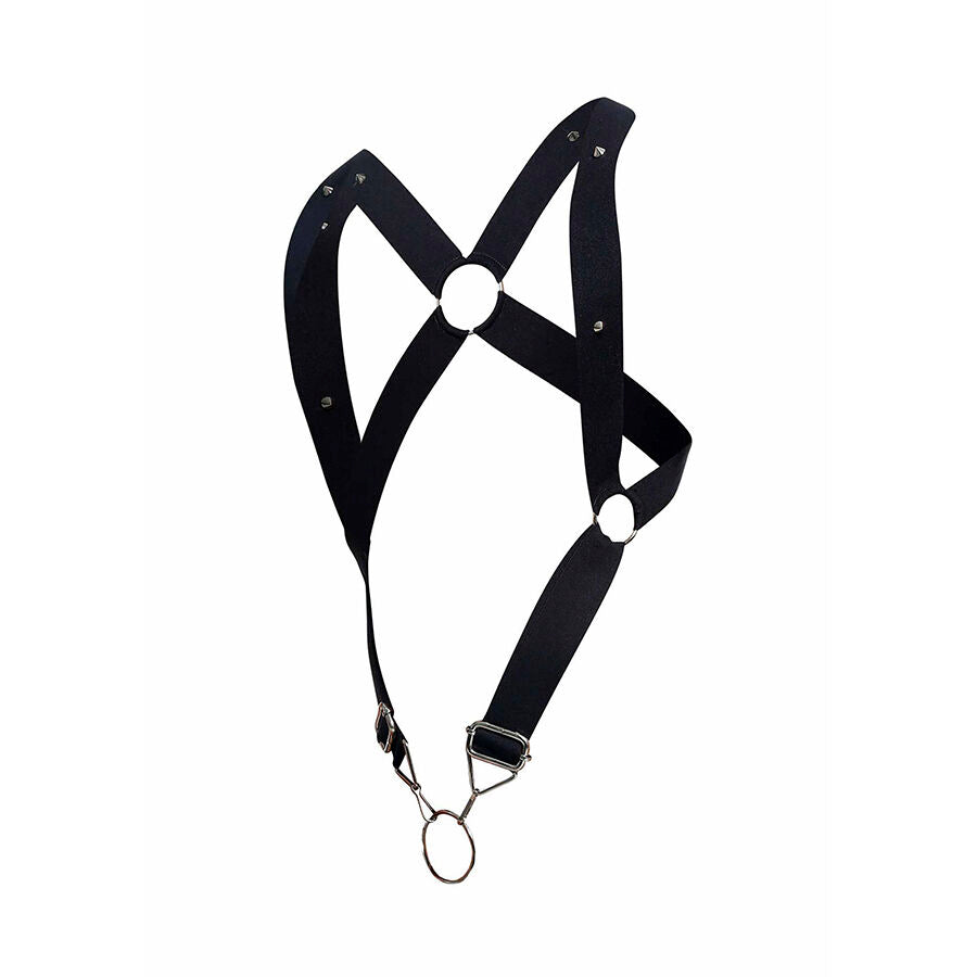 HARNESS ELASTICO CROSS BACK CON ANELLI METALLICI, SUPPORTO TOTALE, DESIGN SEXY
