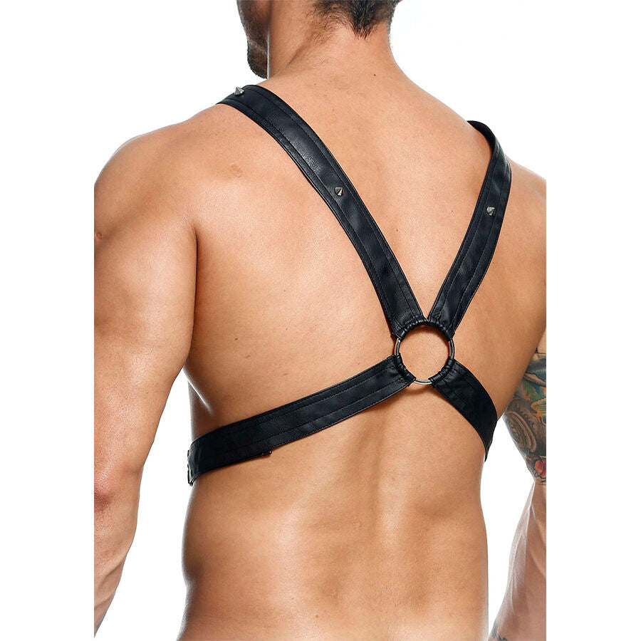 PETTORINA CROSS HARNESS A CATENA, DESIGN ORIGINALE CON ANELLI METALLICI, SIMILPELLE LUSSUOSA