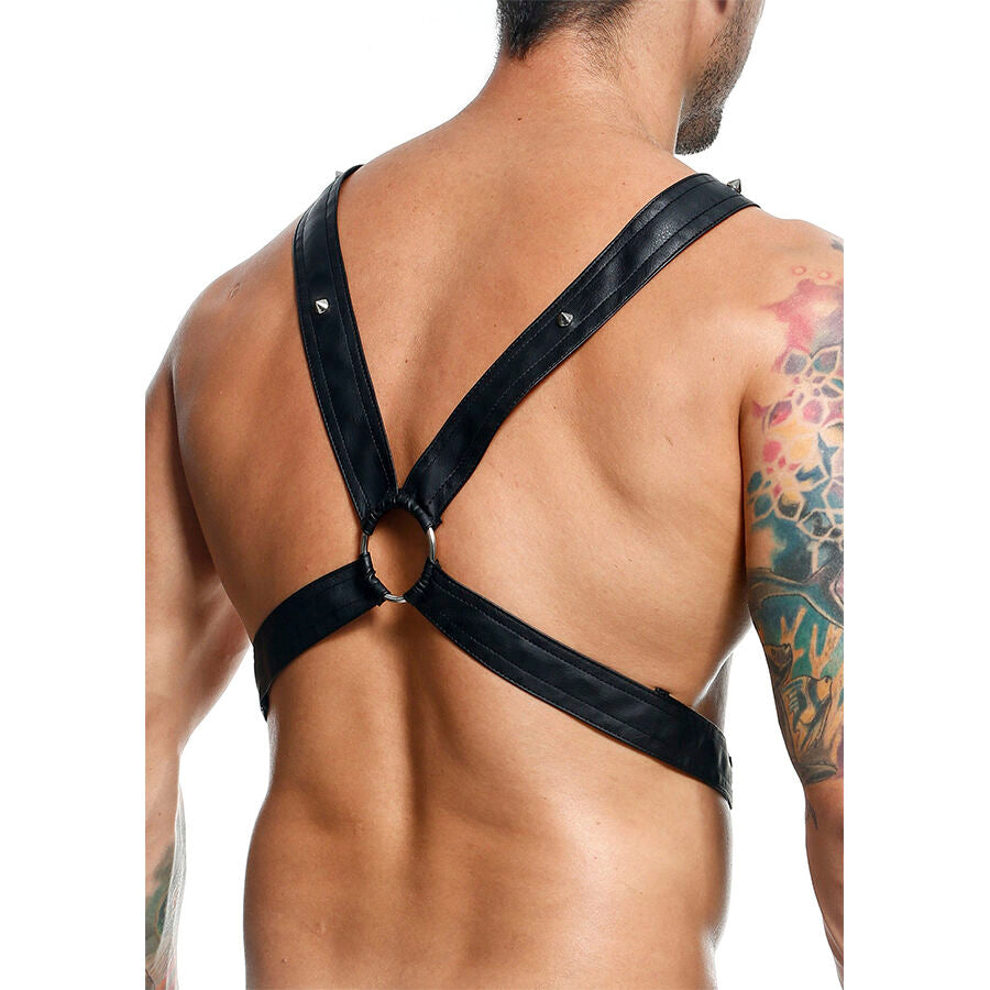 PETTORINA CROSS HARNESS A CATENA, DESIGN ORIGINALE CON ANELLI METALLICI, SIMILPELLE LUSSUOSA