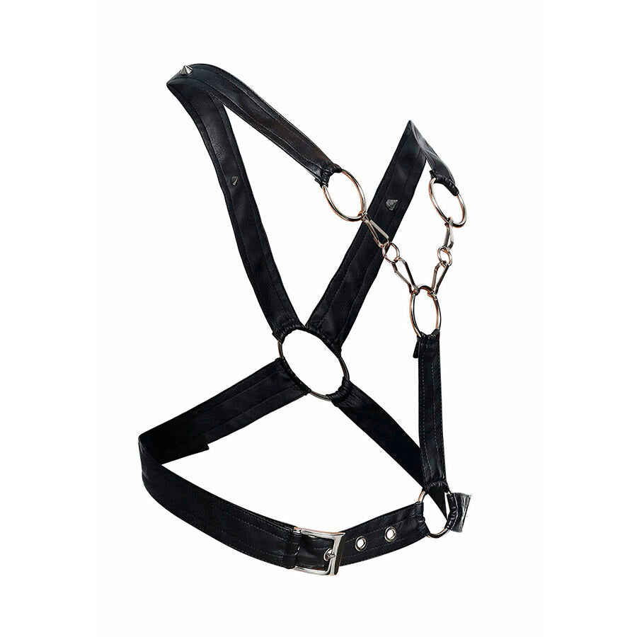 PETTORINA CROSS HARNESS A CATENA, DESIGN ORIGINALE CON ANELLI METALLICI, SIMILPELLE LUSSUOSA