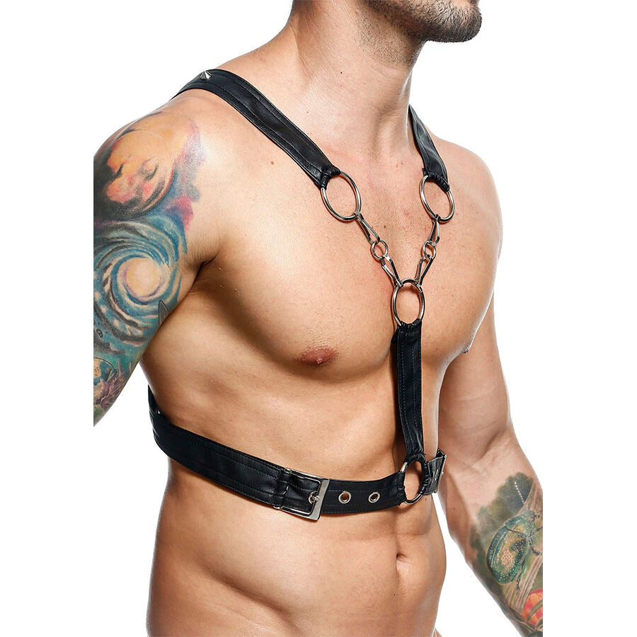 PETTORINA CROSS HARNESS A CATENA, DESIGN ORIGINALE CON ANELLI METALLICI, SIMILPELLE LUSSUOSA