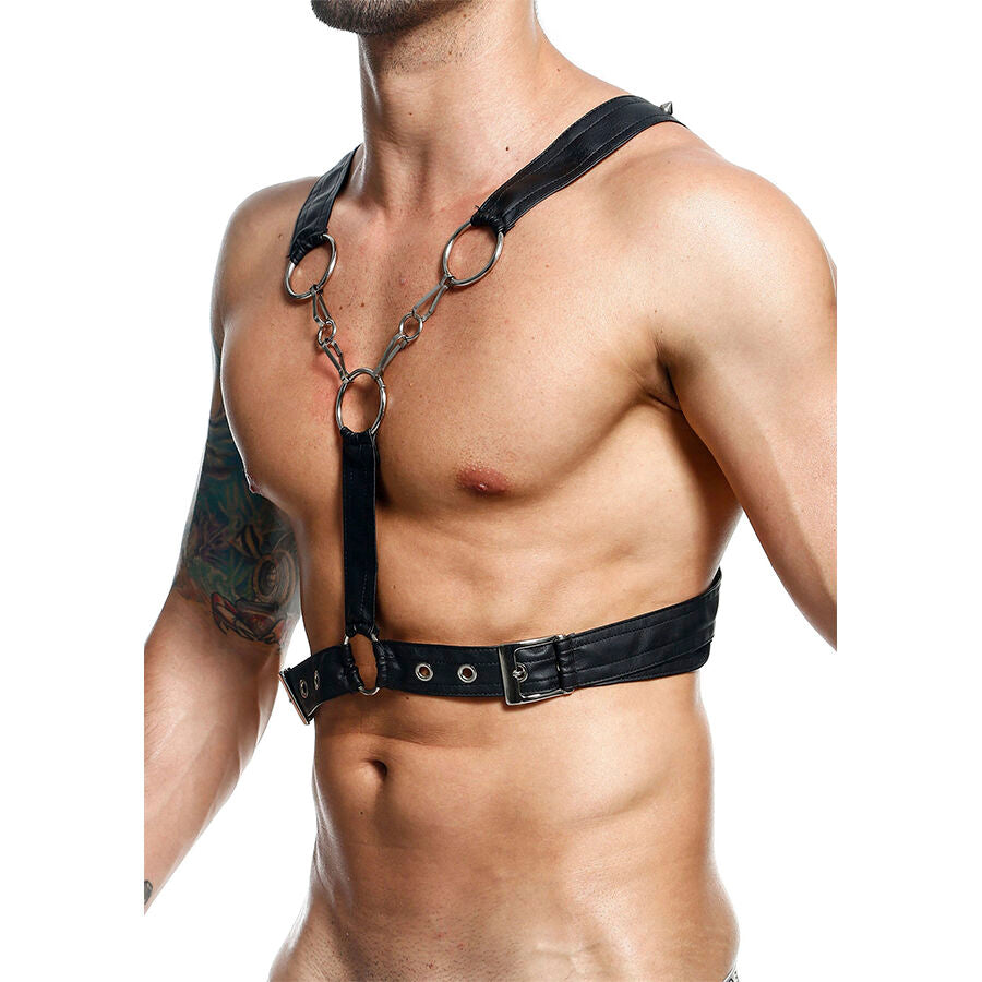 PETTORINA CROSS HARNESS A CATENA, DESIGN ORIGINALE CON ANELLI METALLICI, SIMILPELLE LUSSUOSA
