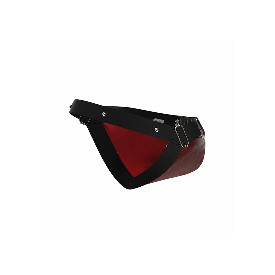 JOCKSTRAP COCKRING ROSSO, BORCHIE METALLICHE, APERTURA ANTERIORE E POSTERIORE