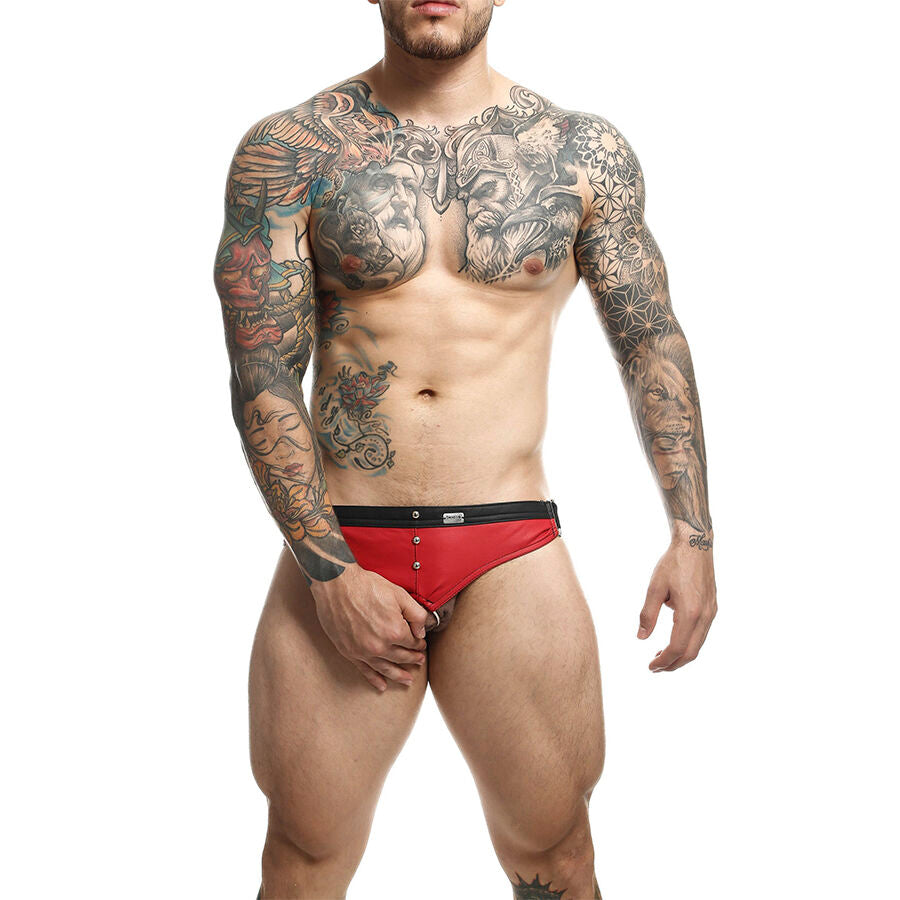 JOCKSTRAP COCKRING ROSSO, BORCHIE METALLICHE, APERTURA ANTERIORE E POSTERIORE