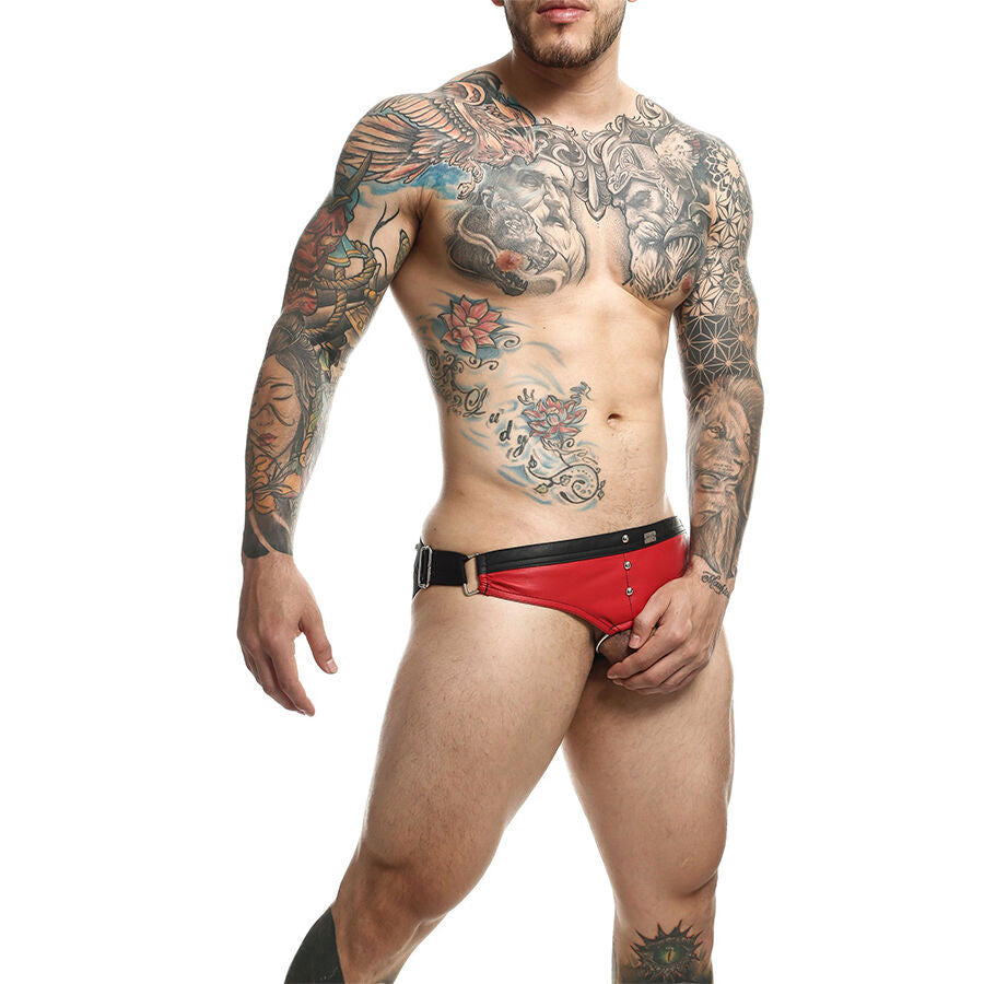 JOCKSTRAP COCKRING ROSSO, BORCHIE METALLICHE, APERTURA ANTERIORE E POSTERIORE