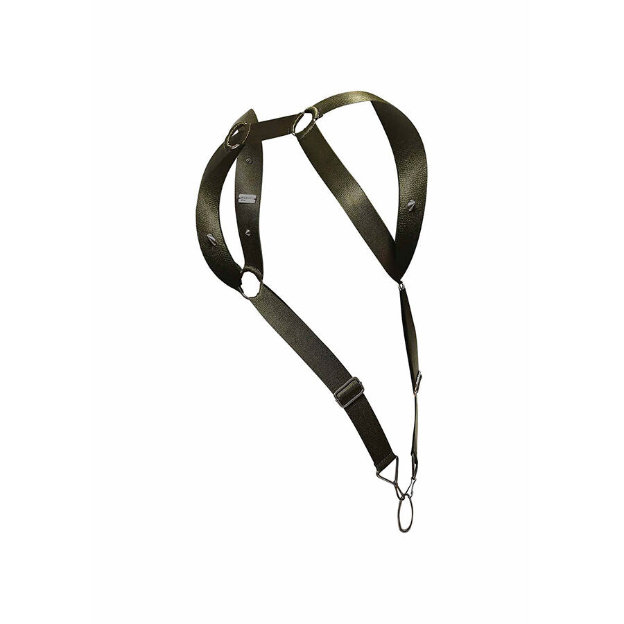 HARNESS DRITTO CON ANELLO PENE, CINGHIE LARGHE DECORATE, REGOLABILE