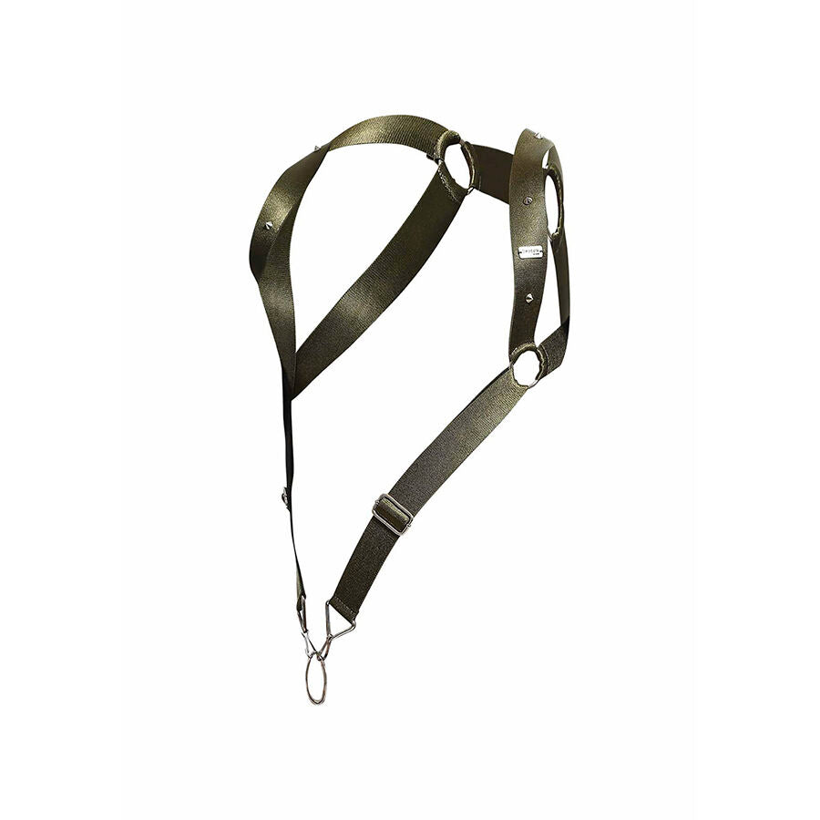 HARNESS DRITTO CON ANELLO PENE, CINGHIE LARGHE DECORATE, REGOLABILE