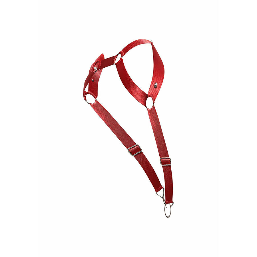 HARNESS DRITTO CON ANELLO PENE, CINGHIE LARGHE DECORATE, ELASTICO E REGOLABILE