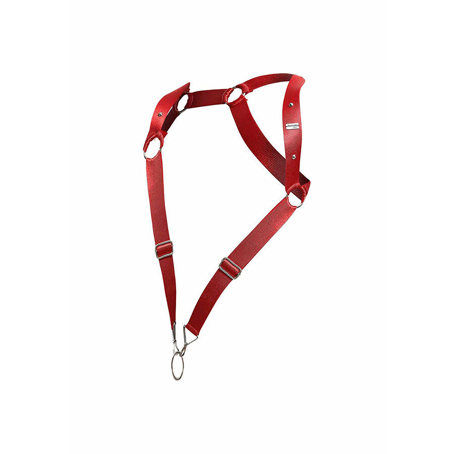 HARNESS DRITTO CON ANELLO PENE, CINGHIE LARGHE DECORATE, ELASTICO E REGOLABILE
