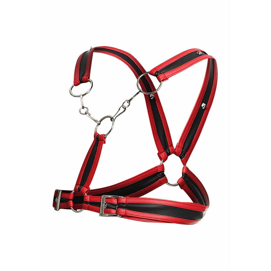 PETTORINA HARNESS ROSSO, ANELLI METALLICI, SIMILPELLE LUSSUOSA
