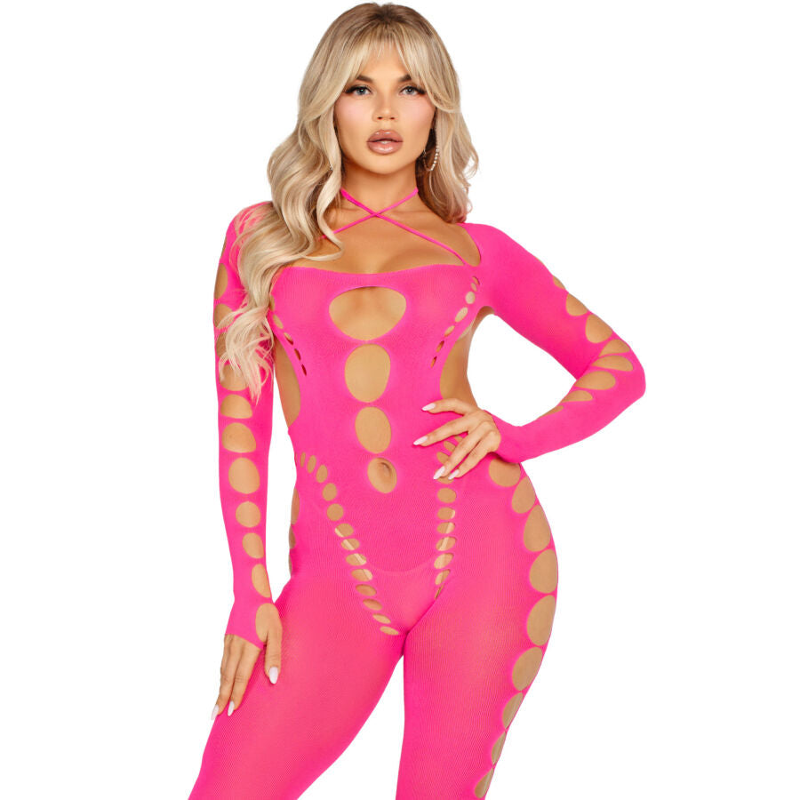 BODYSTOCKING APERTO SULLA SCHIENA, DESIGN ELEGANTE, MULTICOLORE ROSA