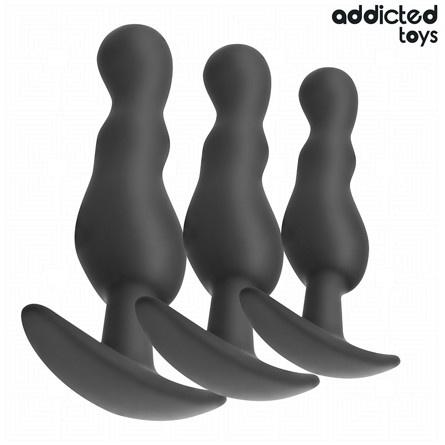 PLUG ANALE SET 3 PEZZI, SILICONE MEDICO, BASE ANCORA ERGONOMICA