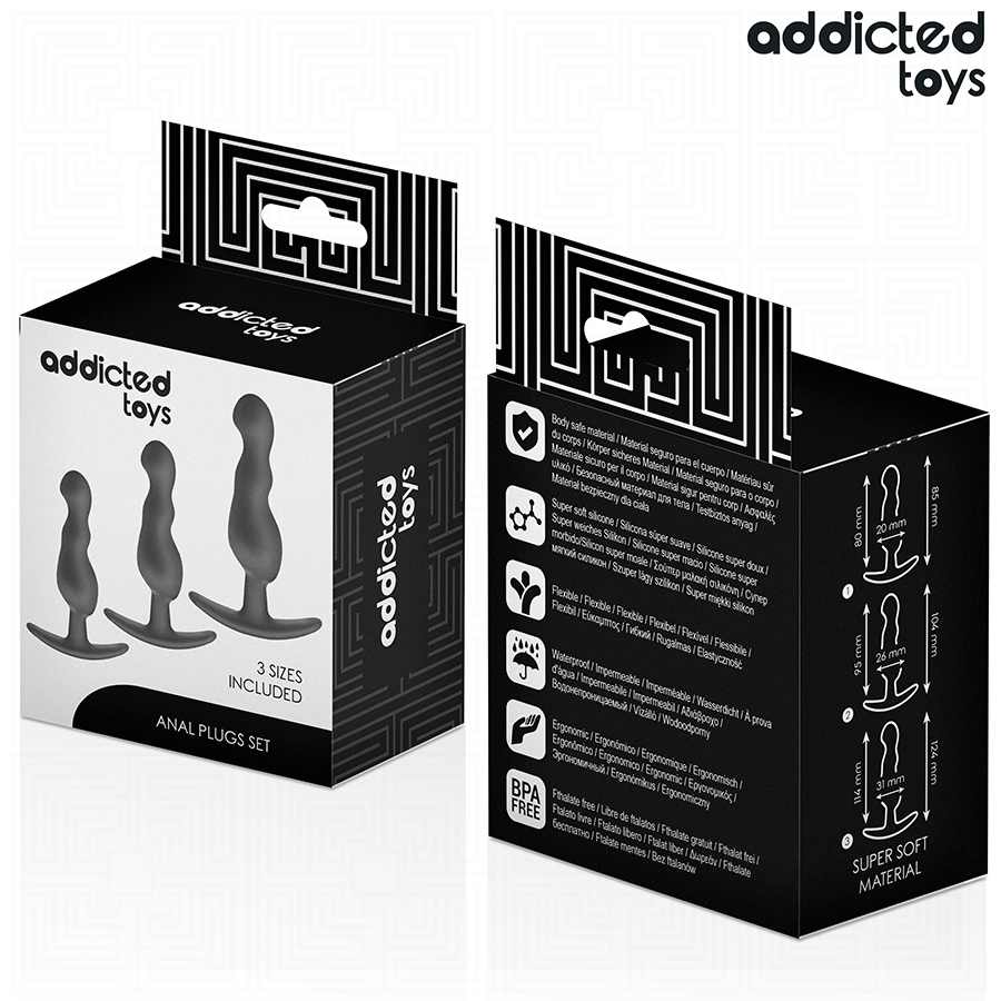 PLUG ANALE SET 3 PEZZI, SILICONE MEDICO, BASE ANCORA ERGONOMICA
