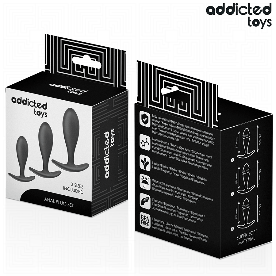 PLUG ANALE SET 3 PEZZI, SILICONE MEDICO, BASE ERGONOMICA ANCORA