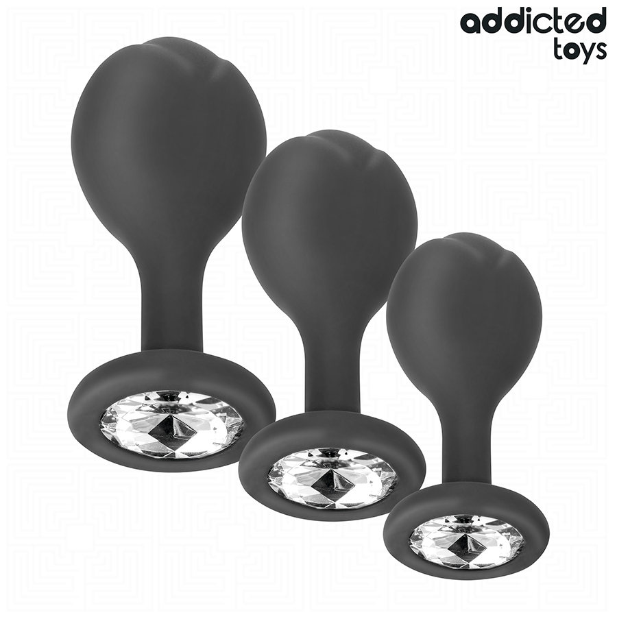 PLUG ANALE CON GIOIELLO SET 3 PEZZI, SILICONE MEDICALE, STIMOLAZIONE PROGRESSIVA