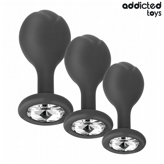 PLUG ANALE CON GIOIELLO SET 3 PEZZI, SILICONE MEDICALE, STIMOLAZIONE PROGRESSIVA