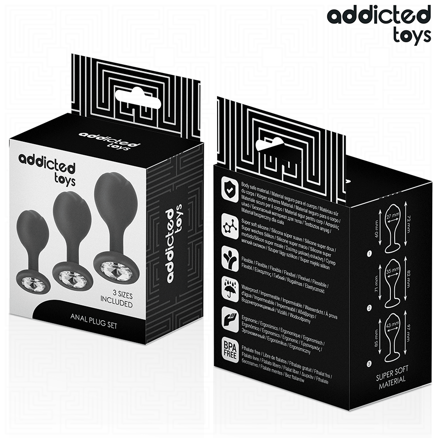 PLUG ANALE CON GIOIELLO SET 3 PEZZI, SILICONE MEDICALE, STIMOLAZIONE PROGRESSIVA