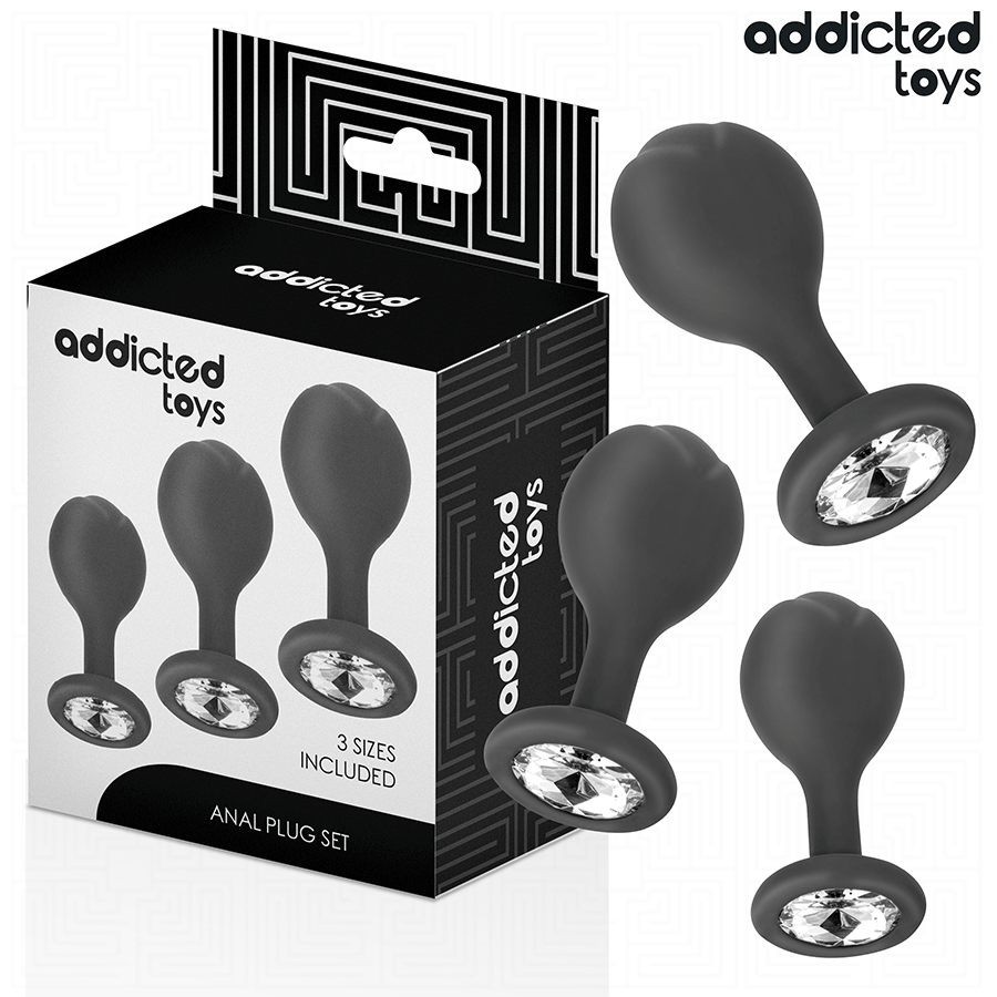 PLUG ANALE CON GIOIELLO SET 3 PEZZI, SILICONE MEDICALE, STIMOLAZIONE PROGRESSIVA