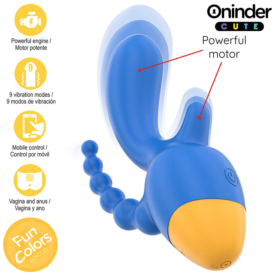 ONINDER CUTE - LOVE 3 SOME VIBRATORE TRIPLO CON STIMOLAZIONE VAGINA E ANO APP GRATUITA