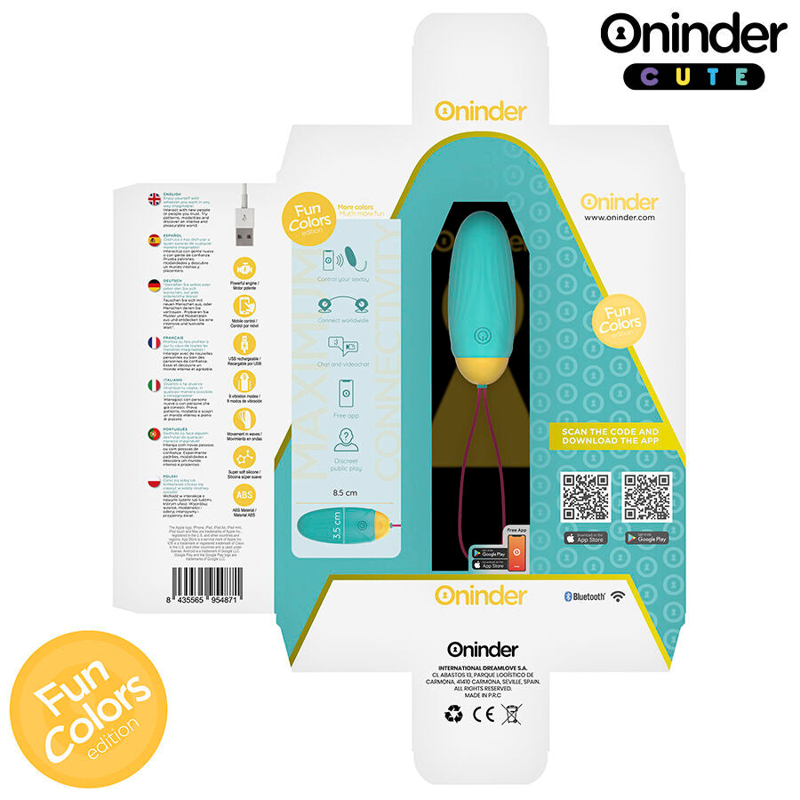 ONINDER CUTE - OVETTO MOVIMENTO VIBRO ONDA IN SILICONE CON APP GRATUITA CELESTE/GIALLO