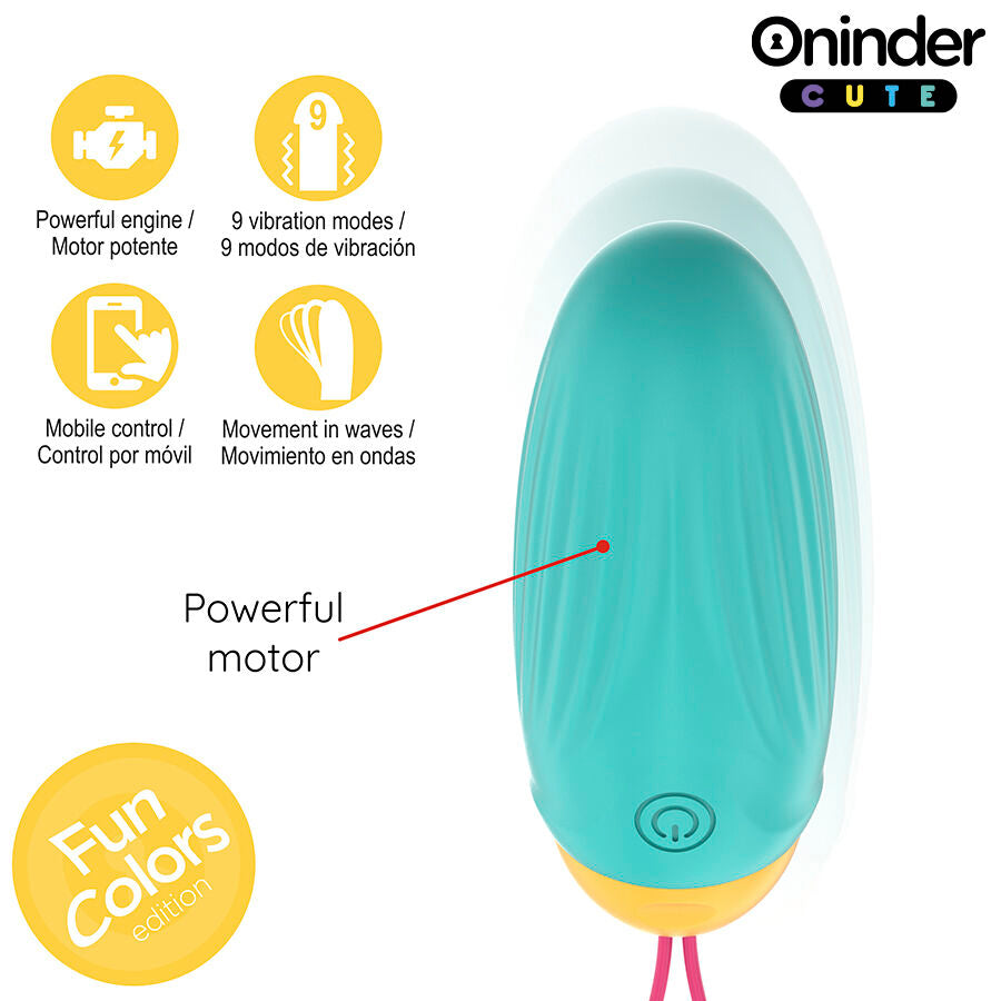 ONINDER CUTE - OVETTO MOVIMENTO VIBRO ONDA IN SILICONE CON APP GRATUITA CELESTE/GIALLO