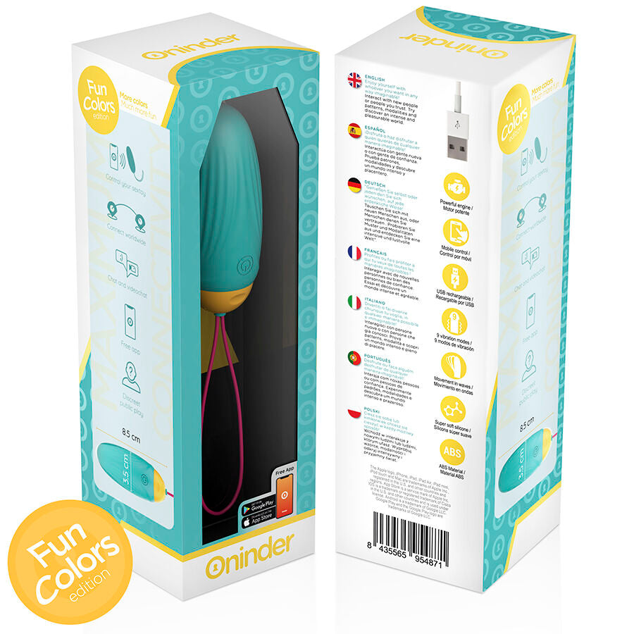 ONINDER CUTE - OVETTO MOVIMENTO VIBRO ONDA IN SILICONE CON APP GRATUITA CELESTE/GIALLO
