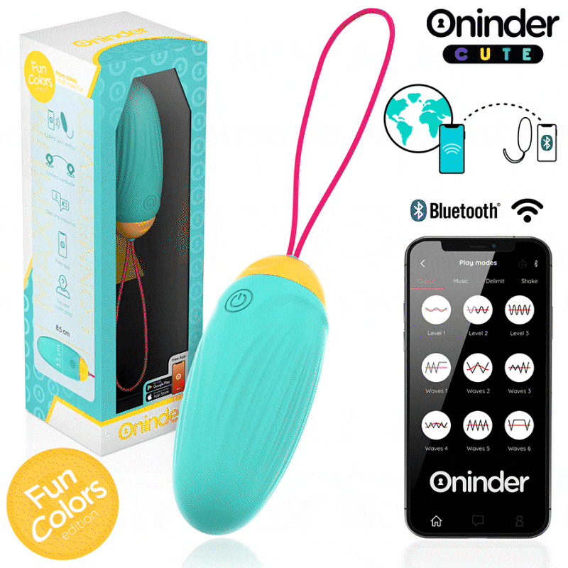 ONINDER CUTE - OVETTO MOVIMENTO VIBRO ONDA IN SILICONE CON APP GRATUITA CELESTE/GIALLO