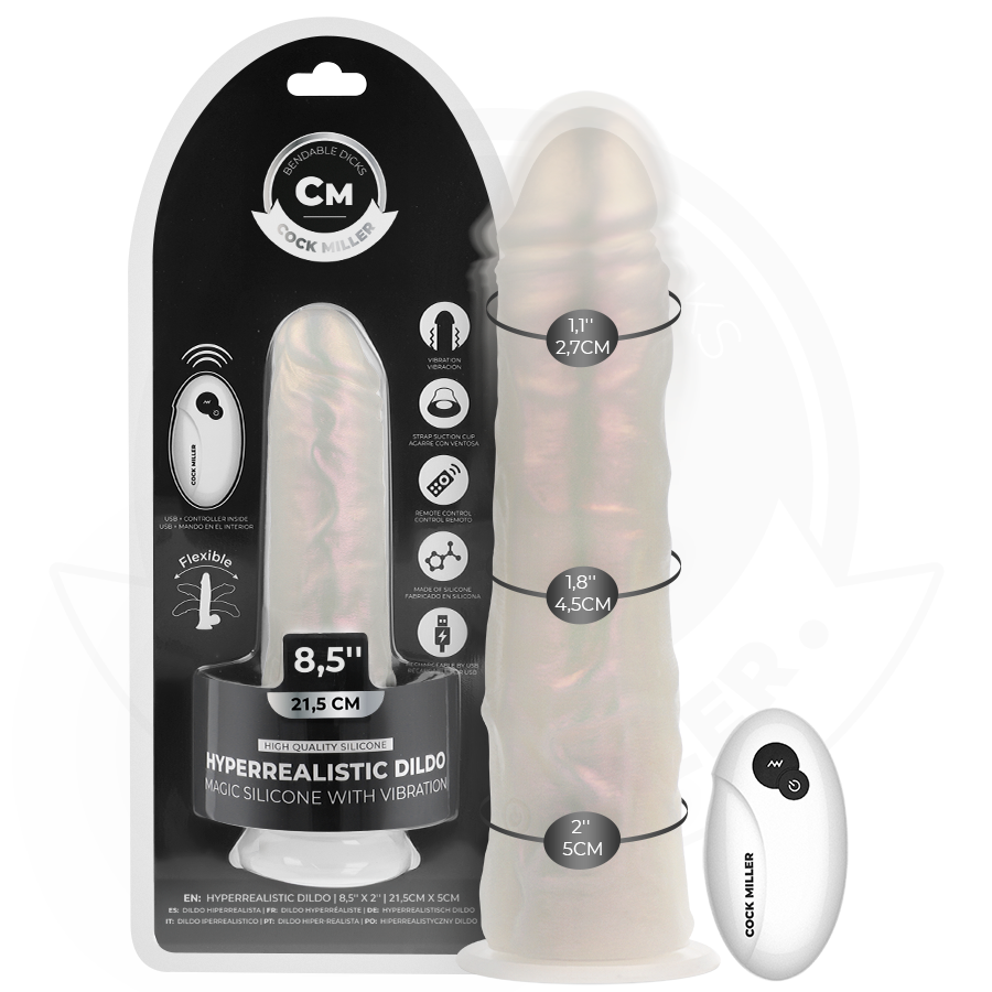 COCK MILLER - DILDO VIBRANTE CON VENTOSA E ILLUMINAZIONE LED CON TELECOMANDO BIANCO 21,5 CM