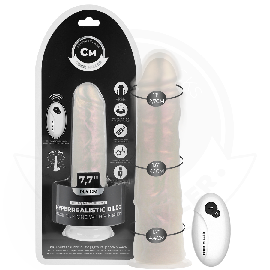 COCK MILLER - DILDO VIBRANTE CON VENTOSA E ILLUMINAZIONE LED CON TELECOMANDO BIANCO 19,5 CM
