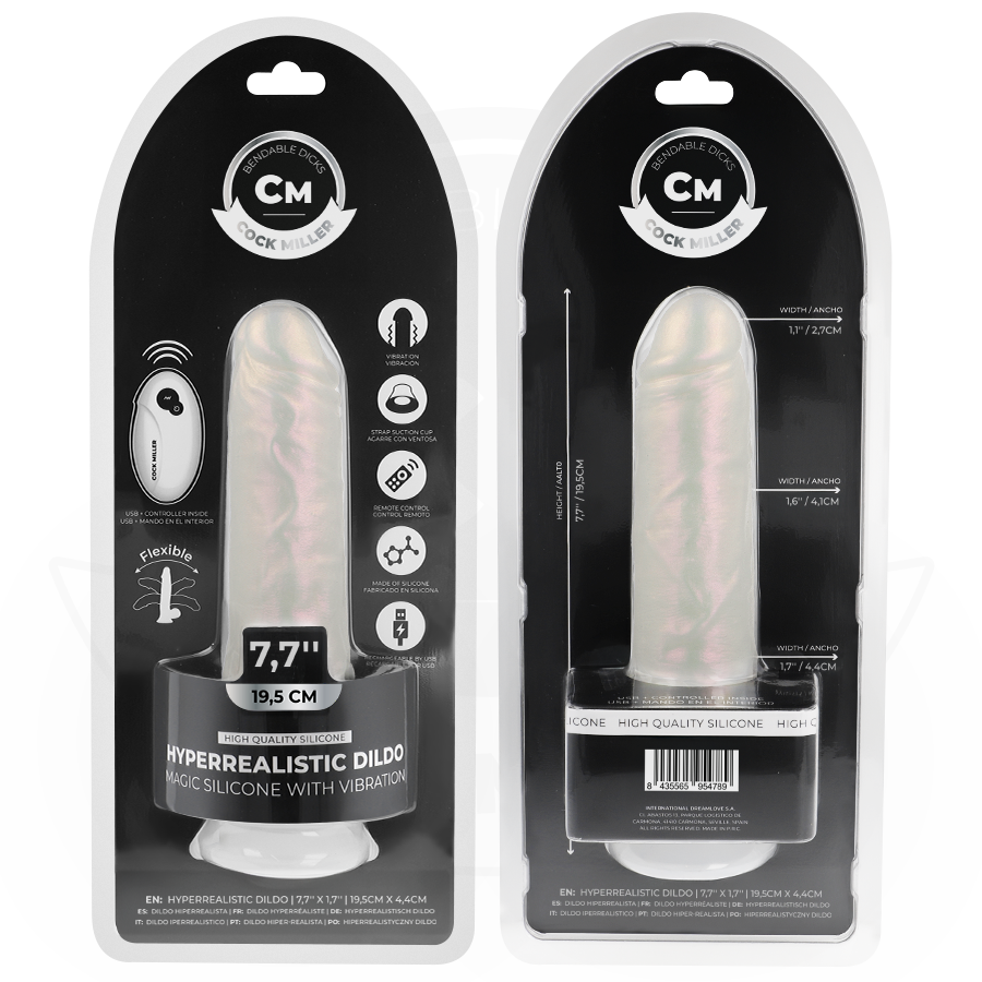 COCK MILLER - DILDO VIBRANTE CON VENTOSA E ILLUMINAZIONE LED CON TELECOMANDO BIANCO 19,5 CM